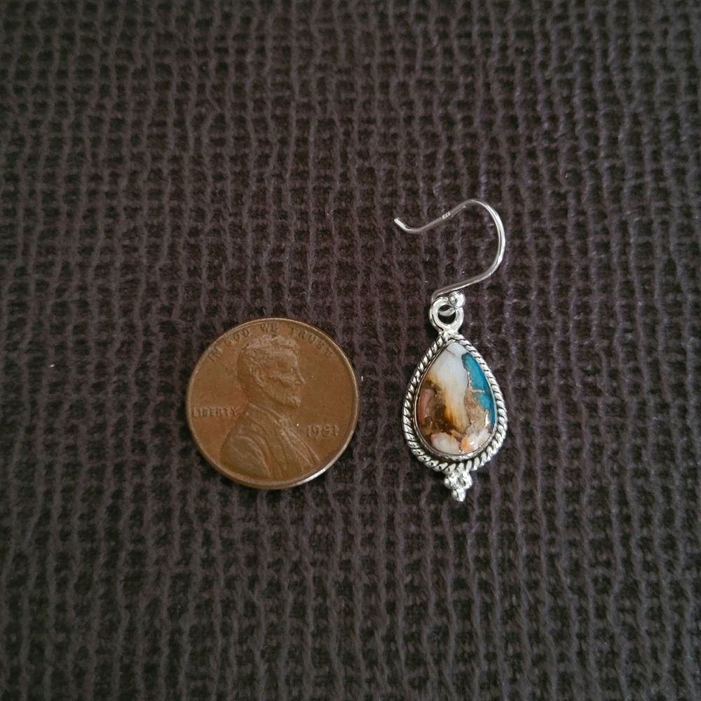 Shivam Oyster Blue💙 Copper Turquoise Teardrop💧 Earrings - Picture 5 of 12